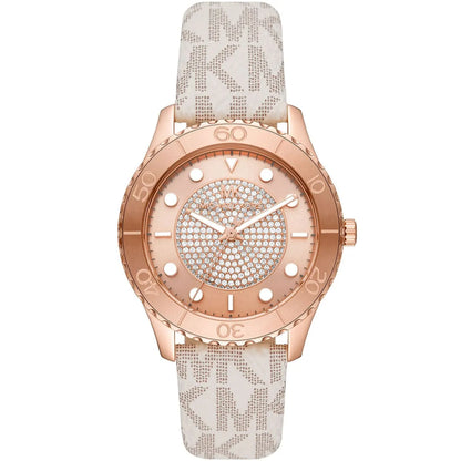 Michael Kors Runway MK6980 Rose Gold Watch with White MK Logo Strap