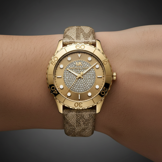 Michael Kors Runway MK6999 Gold Metallic Logo Strap Watch