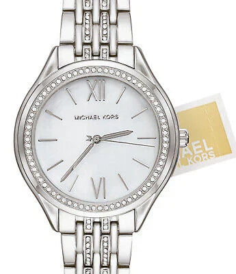 Michael Kors Runway MK7075 Silver Watch with White Mother of Pearl Roman Dial