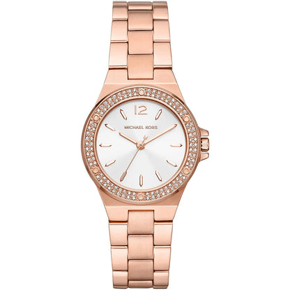 Michael Kors Lennox MK7279 Rose Gold Watch with Crystal Bezel and Silver Dial