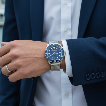 Michael Kors Everest MK9082 Silver Mesh Blue Dial Watch