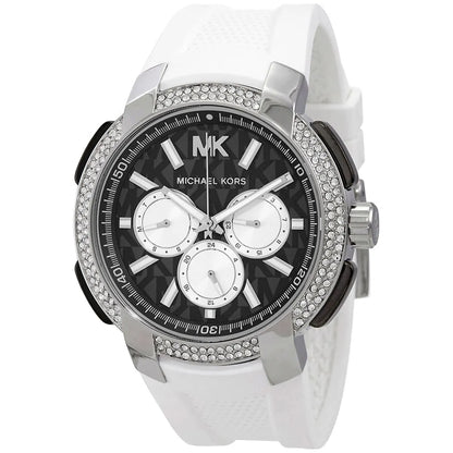 Michael Kors Sidney MK6947 Silver-Tone Black Dial White Rubber Women's Watch