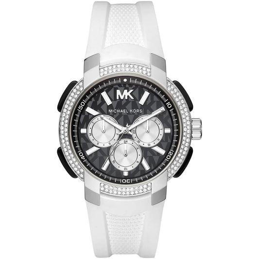Michael Kors Sidney MK6947 Silver-Tone Black Dial White Rubber Women's Watch