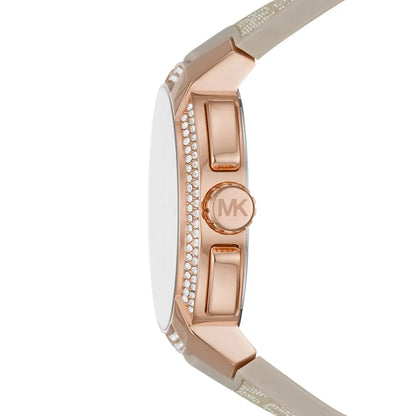 Michael Kors Sidney MK6949 Rose Gold-Tone Crystal Grey Logo Rubber Women's Watch