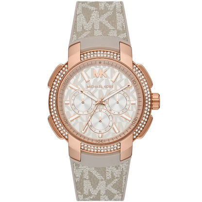 Michael Kors Sidney MK6949 Rose Gold-Tone Crystal Grey Logo Rubber Women's Watch