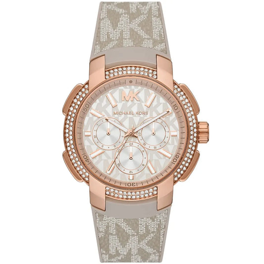 Michael Kors Sidney MK6949 Rose Gold-Tone Crystal Grey Logo Rubber Women's Watch