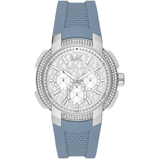 Michael Kors Sidney MK7220 Silver-Tone Crystal Blue Rubber Strap Women's Watch