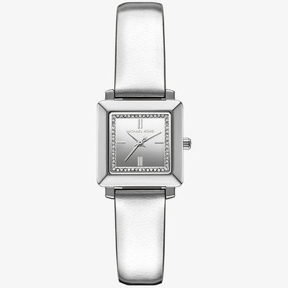 Michael Kors Emery MK1219 Square Silver-Tone Metallic Leather Watch