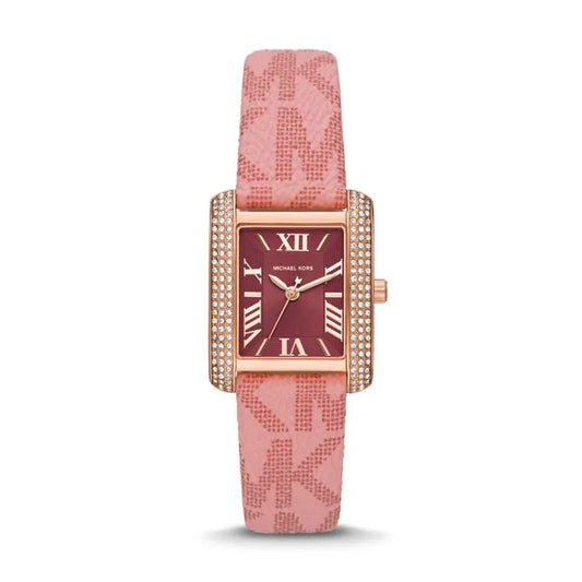 Michael Kors Emery MK2966 Rectangular Rose Gold Tone Burgundy Dial Pink Leather Women Watch
