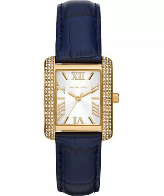 Michael Kors Emery MK2982 Rectangular Gold Tone Navy Blue Leather Women Watch