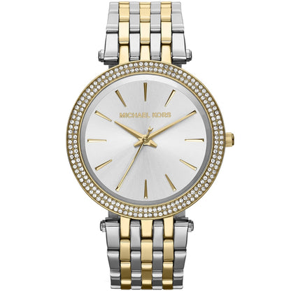 Michael Kors Darci MK3215 Two-Tone Watch with Silver Sunray Dial and Crystal Bezel