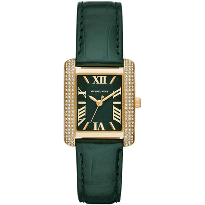 Michael Kors Emery MK4697 Rectangular Rose Gold Tone Green Leather Women Watch