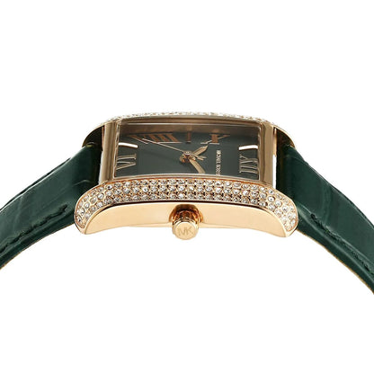 Michael Kors Emery MK4697 Rectangular Rose Gold Tone Green Leather Women Watch