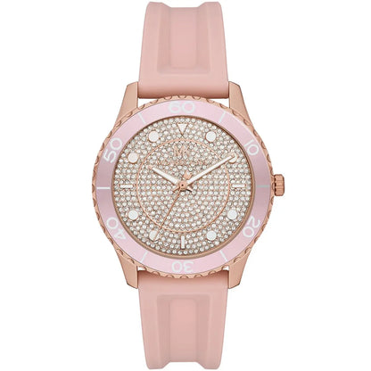 Michael Kors Runway MK6854 Rose Gold Tone Full Pavé Crystal Pink Rubber Women's Watch