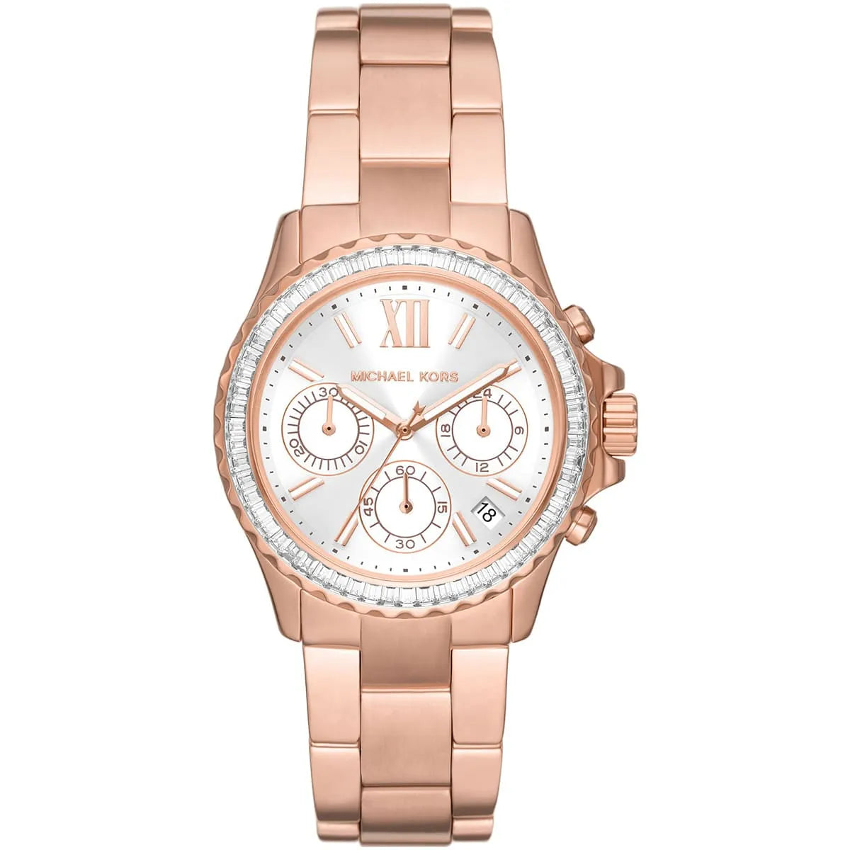 Michael Kors Everest MK7213 Rose Gold Tone Baguette Crystal Bezel Women's Watch