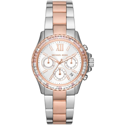Michael Kors Everest MK7214 Two-Tone Silver & Rose Gold Baguette Crystal Women's Watch