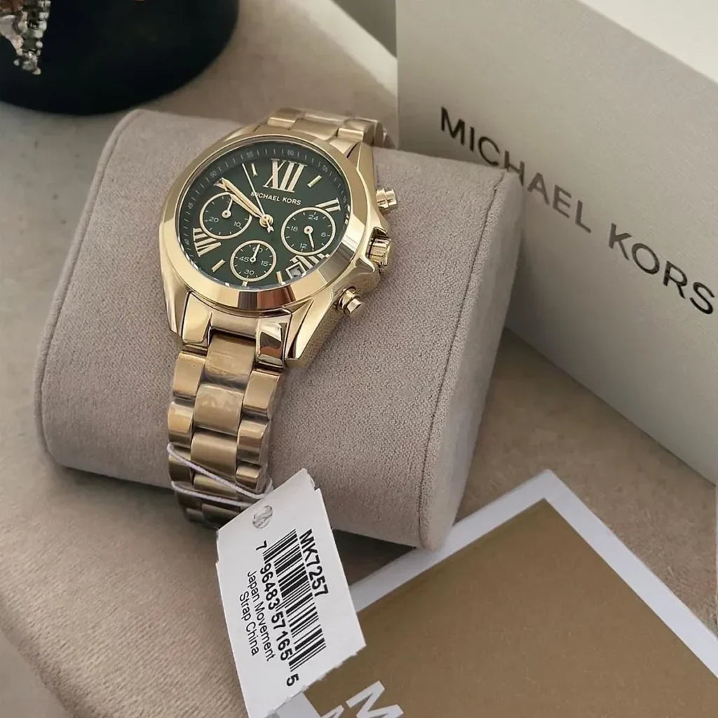 Michael Kors Bradshaw Women's Watch – Model MK7257 | Green Dial with Gold Stainless Steel Bracelet