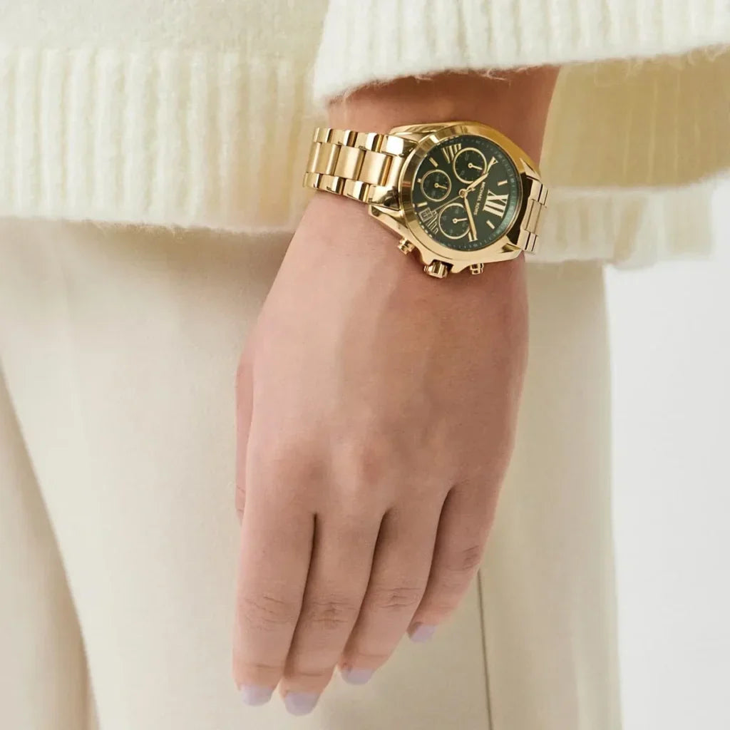 Michael Kors Bradshaw Women's Watch – Model MK7257 | Green Dial with Gold Stainless Steel Bracelet