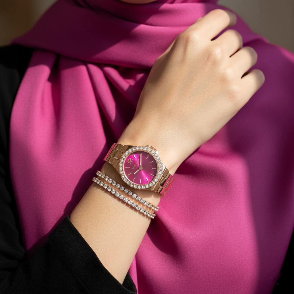Michael Kors Lennox MK7396 Rose Gold Watch with Vibrant Fuchsia Dial