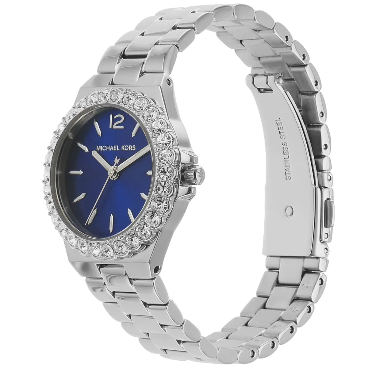 Michael Kors Lennox MK7397 Silver Watch with Navy Blue Dial and Crystal Bezel