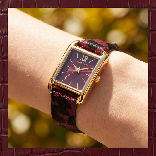 Michael Kors Emery MKo1116 Burgundy Dial Leopard Print Leather Strap Women's Watch