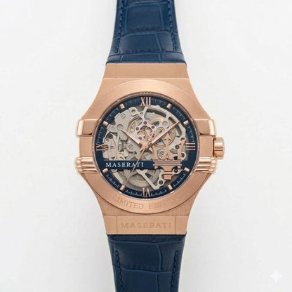 Maserati Potenza R8821108022 Limited Edition Skeleton Automatic Blue Leather Men's Watch