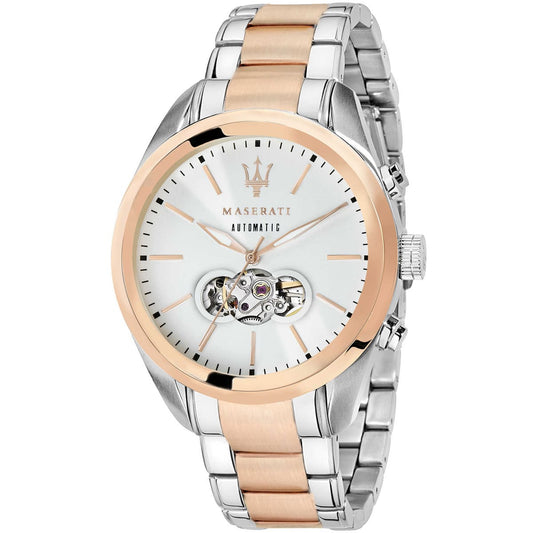 Maserati Traguardo R8823112001 Two-Tone Rose Gold White Open Heart Automatic Men's Watch