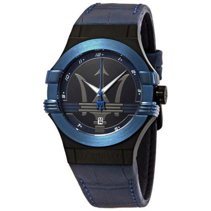 Maserati Potenza R8851108007 Blue Case Black Dial Leather Men's Watch