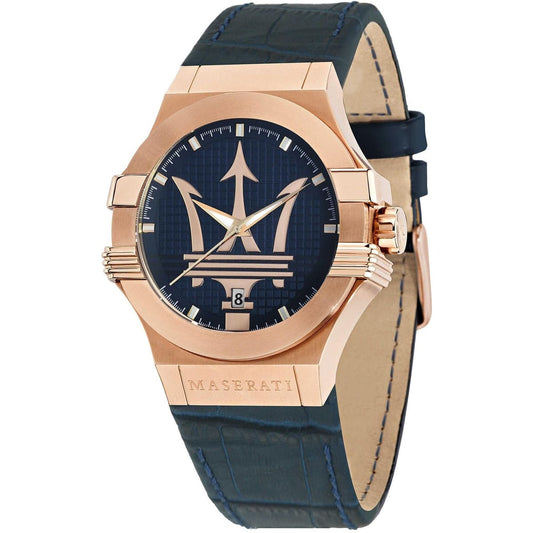 Maserati Potenza 4800Rose Gold Blue Dial Leather Men's Watch
