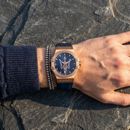 Maserati Potenza 4800Rose Gold Blue Dial Leather Men's Watch