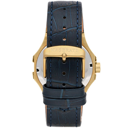 Maserati Potenza R8851108035 Gold Case Blue Dial Leather Men's Watch