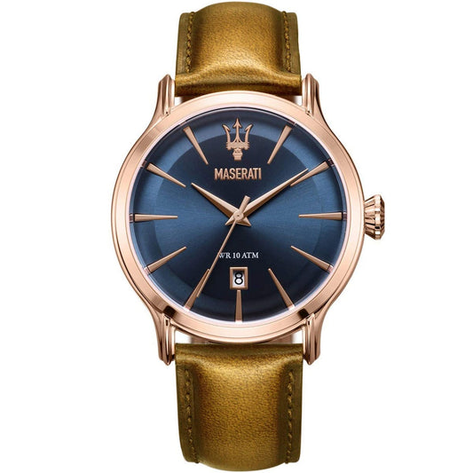 Maserati Epoca R8851118001 Rose Gold Case Blue Dial Brown Leather Watch