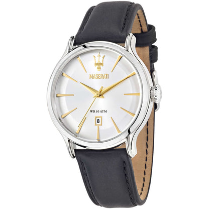 Maserati Epoca R8851118002 Silver Dial Gold Accents Black Leather Men's Watch