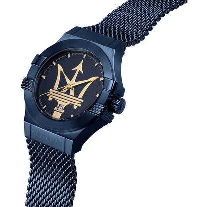 Maserati Potenza R8853108008 Blue Case Gold Trident Mesh Men's Watch