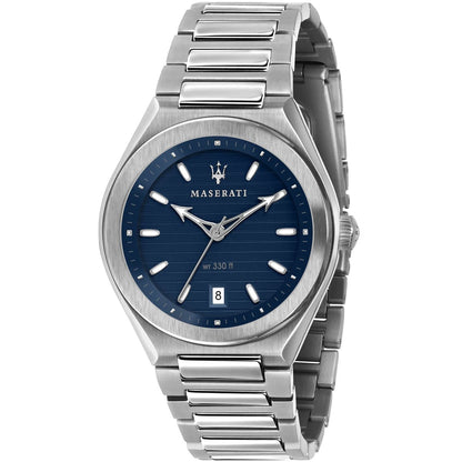 Maserati Triconic R8853139002 Silver Blue Striped Dial Metal Men's Watch