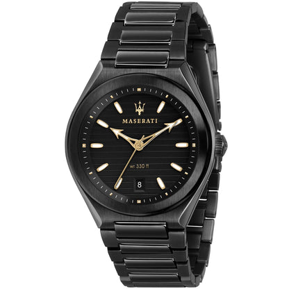 Maserati Triconic R8853139004 All Black Gold Accents Metal Men's Watch