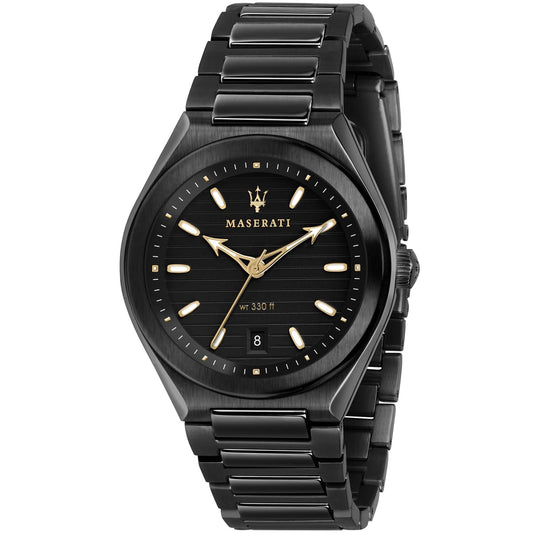 Maserati Triconic R8853139004 All Black Gold Accents Metal Men's Watch