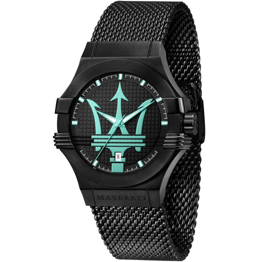 Maserati Potenza R8853144002 Black Case Tiffany Blue Trident Mesh Men's Watch
