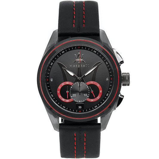 Maserati Traguardo R8871612023 Black Case & Leather Strap Red Accents Watch