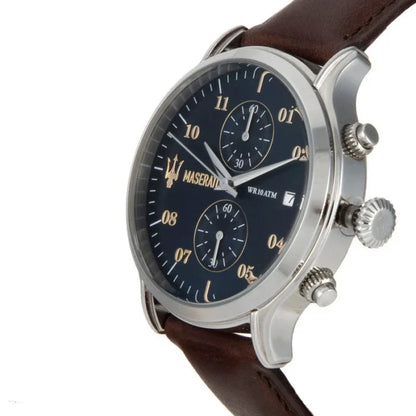 Maserati Epoca R8871618001 Silver Rose Gold Blue Dial Leather Men's Watch