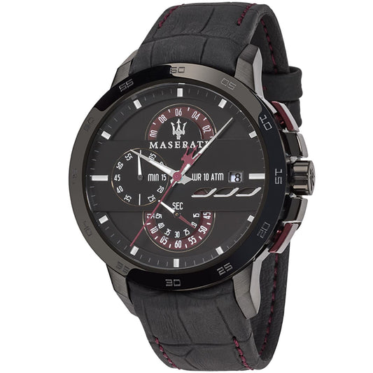 Maserati Ingegno R8871619003 Gunmetal Case Black Dial Leather Men's Watch