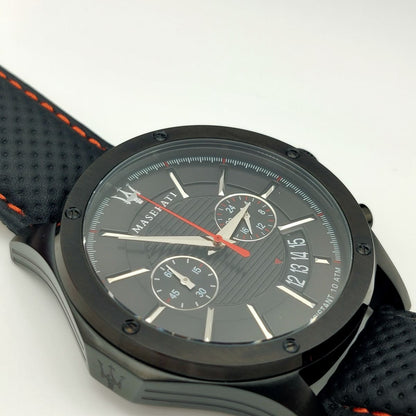 Maserati Circuito R8871627004 All Black Red Stitching Leather Men's Watch