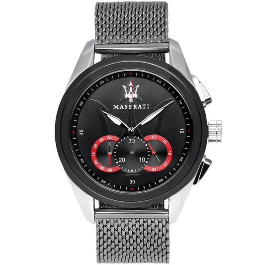 Maserati Traguardo R8873612005 Men's Silver Mesh Strap Black Chronograph Watch