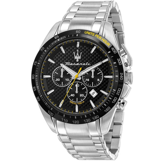 Maserati Traguardo R8873612042 Silver-Tone Black Carbon Dial Men's Watch