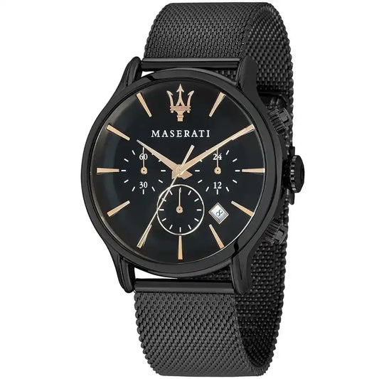Maserati Epoca Chronograph R8873618006 Black Mesh Rose Gold Accents Men's Watch