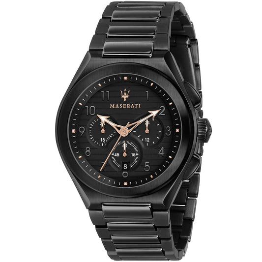 Maserati Triconic R8873639003 Men's Full Black & Rose Gold Chronograph Watch