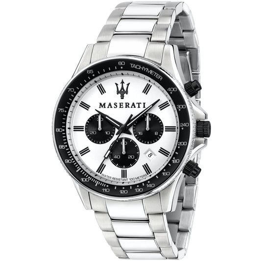 Maserati Sfida R8873640003 Silver-Tone White Panda Dial Men's Watch