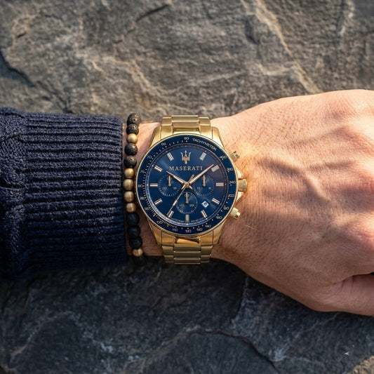 Maserati Sfida R8873640008 Gold Metal Blue Racing Dial Men's Watch