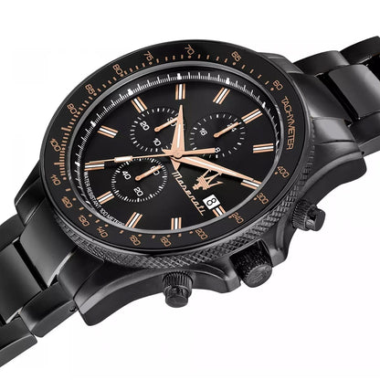 Maserati Sfida Chronograph R8873640011 All Black Rose Gold Accents Watch