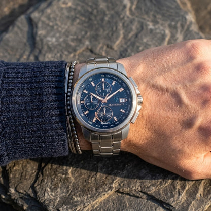 Maserati Successo Solar R8873645004 Silver Blue Dial Men's Watch